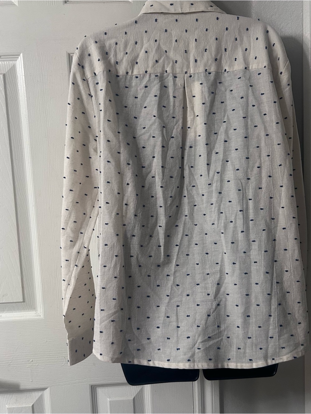 Sezane 'Tomboy' Shirt in Plumetis Ecru/Blue NWT sz 44/US 12 - Picture 5 of 12